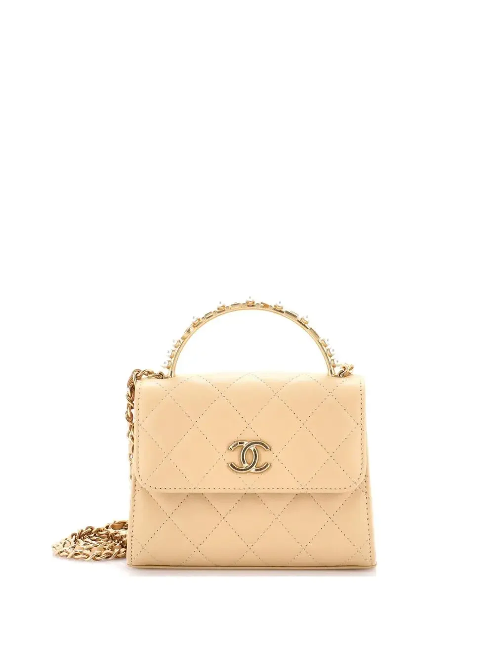 Chanel Logo And Pearl Top Handle Clutch #240073C49B